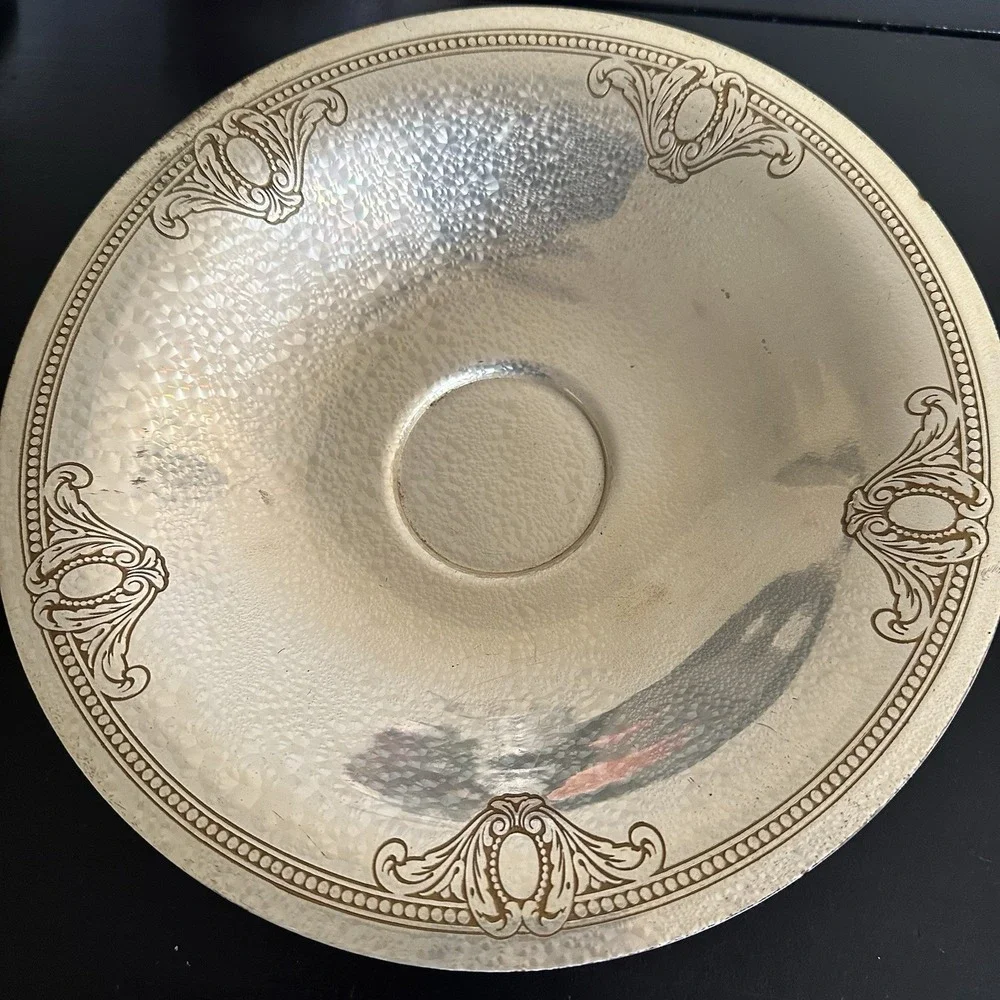 L.F.Grammes Vintage Hammered‎ Silver Plated Bowl with Ornate Border Decoration